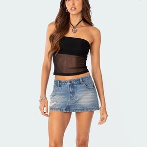 Edikted Distressed Denim Mini Skirt